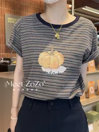 MEET ZOZO【南瓜T】秋季韩系条纹拼色T恤女159093