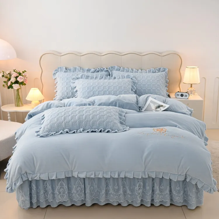 2025新款 高端【A类特厚 加厚 加绒】母婴级牛奶绒 夹棉床裙四件套