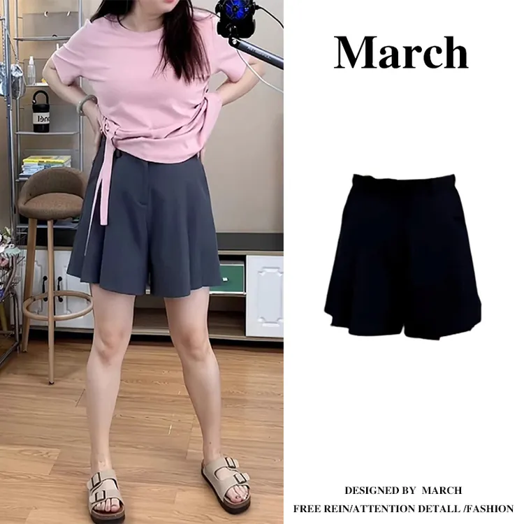 欧若风大码胖mm女西装短裤裙2025夏季新款百搭显瘦休闲阔腿裤5409