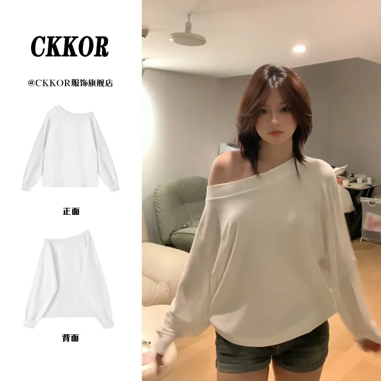 CKKOR女生韩系ins衣服早秋薄款舒适宽松设计感慵懒纯欲风露肩卫衣