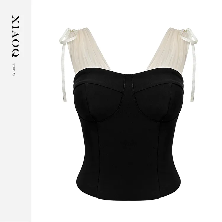 XIAOQ「甜欲方程式」露丝同款法式褶皱拼接吊带修身背心上衣80960 T