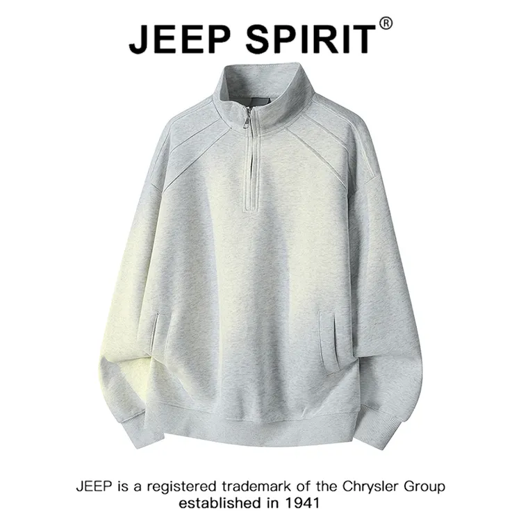  JEEPSPIRIT吉普美式复古按拉链卫衣男秋季时尚潮牌宽松休闲上衣