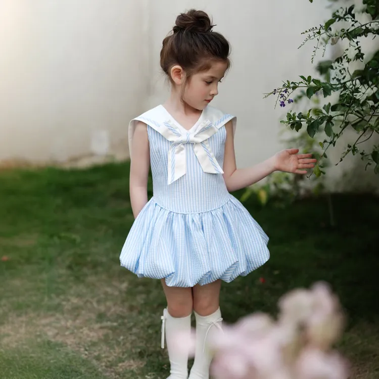 儿童学院风花苞裙2025新款女童连衣裙洋气女宝夏季公主裙女孩宝宝