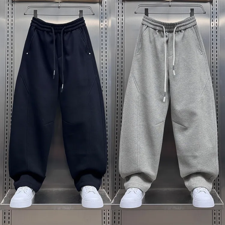 2025秋冬新款美式高街弯刀裤男士纯色宽松休闲阔腿哈伦弯刀卫裤男