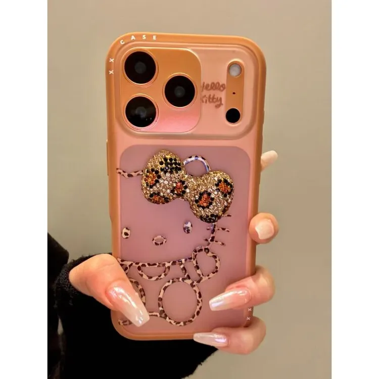 日韩ins线条立体豹纹蝴蝶结猫咪iphone17promax苹果16p手机壳磨砂