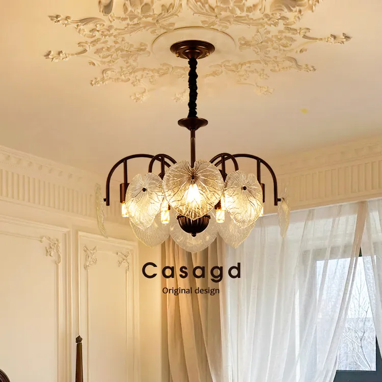 CASAGD【清荷】荷叶吊灯法式卧室吊灯客厅中古中古风复古蜡烛灯具