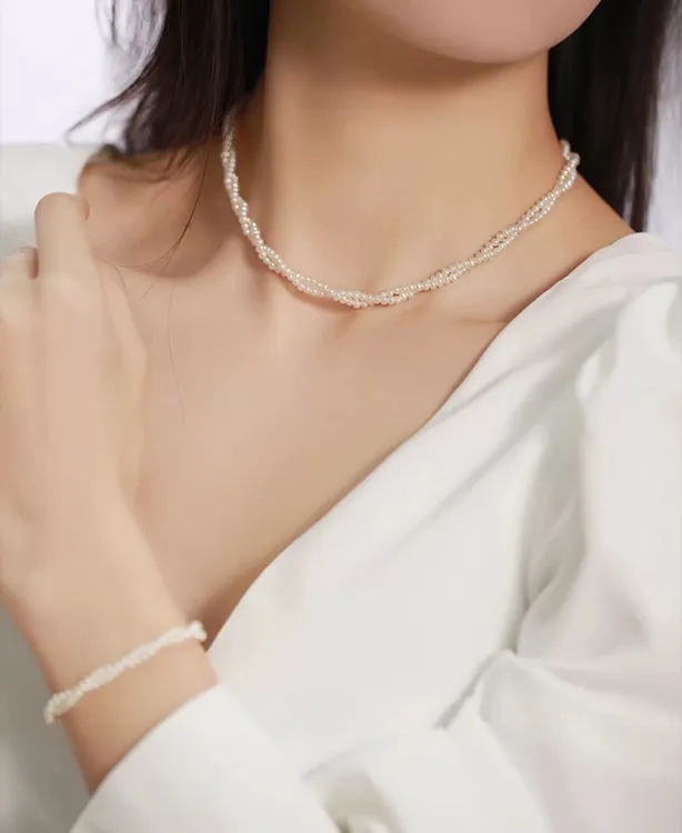 天然珍珠项链颈链锁骨链双层绕绕链珍珠叠戴多样100%天然珍珠项链