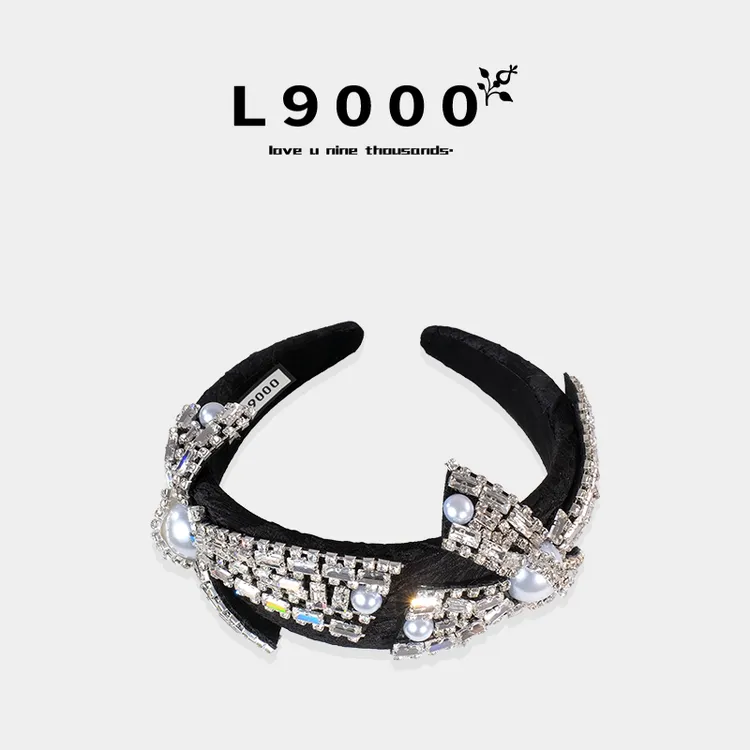L9000/超闪重工满钻珍珠发箍复古蝴蝶结气质公主发卡宫廷轻奢头饰
