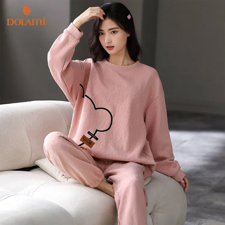 dolami/多拉美秋冬款加厚家居服套装保暖夹层长袖女可外穿睡衣