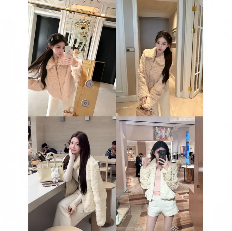 “漫雪波尔沃”轻奢环保珍珠貂藤格纹外套女秋冬短款千金风毛毛上衣