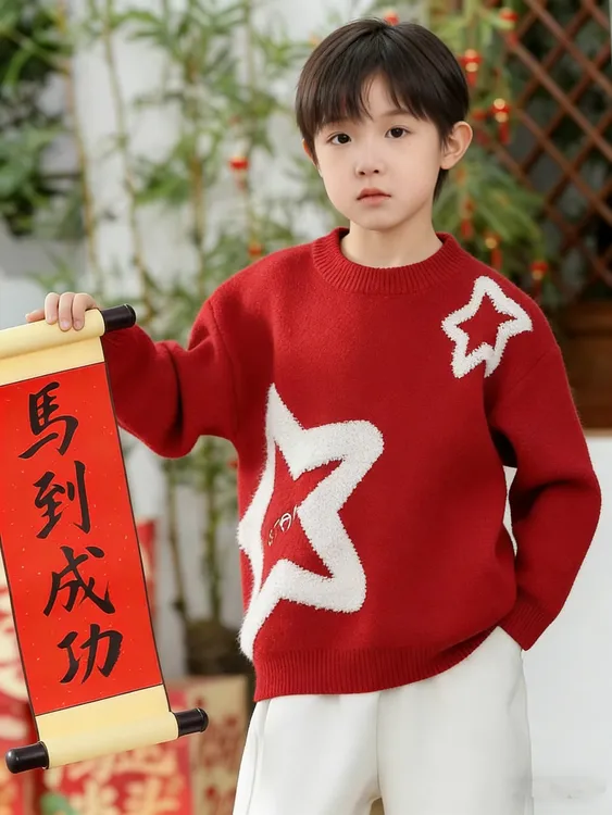 【不起球】新年限定毛衣秋冬新款加厚男童保暖针织提花韩版帅气潮流