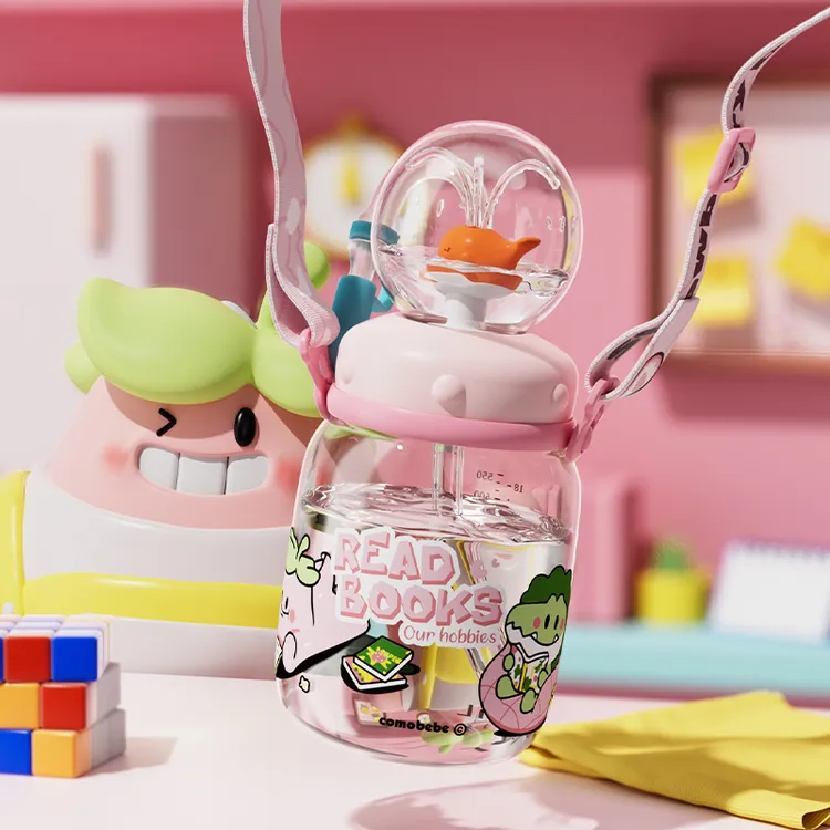 大容量儿童水杯鲸鱼喷水杯宝宝吸管杯幼儿园小学生夏季趣味喝水杯