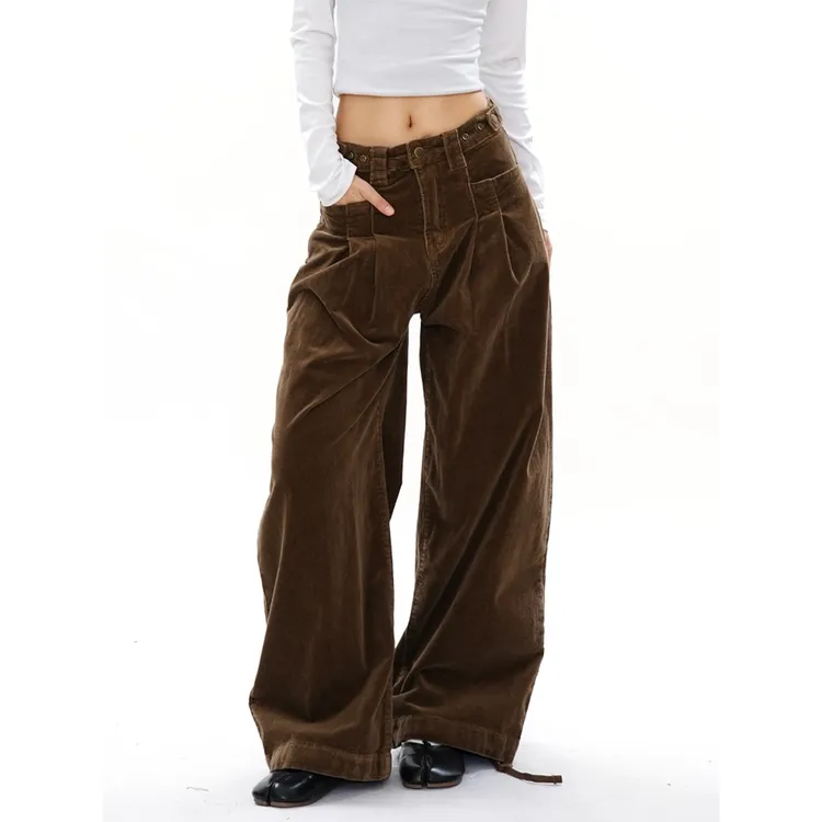 S3T5美拉德灯芯绒休闲裤男女秋冬美式复古新款可调节腰拖地工装裤