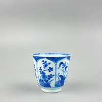 清康熙青花开光花卉纹铃铛杯【古董拍卖】P125WJ0107002