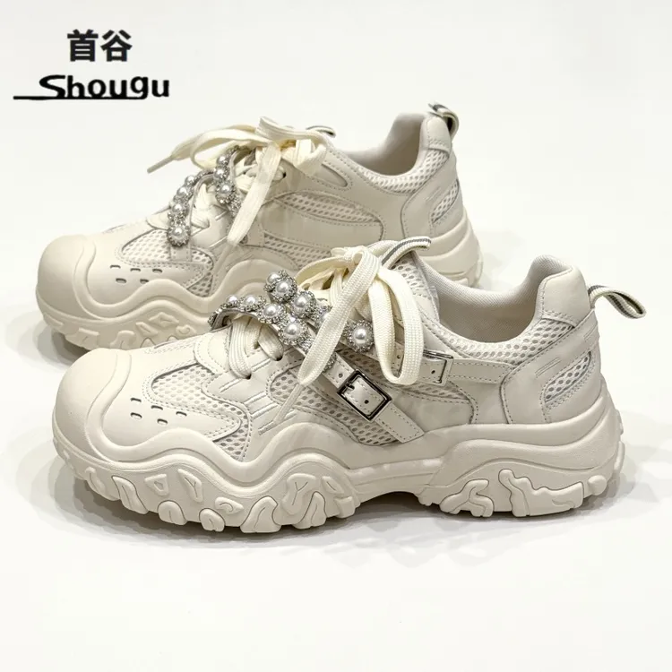 shougu/首谷芭蕾风老爹鞋女款2025新款白色休闲厚底玛丽珍运动鞋
