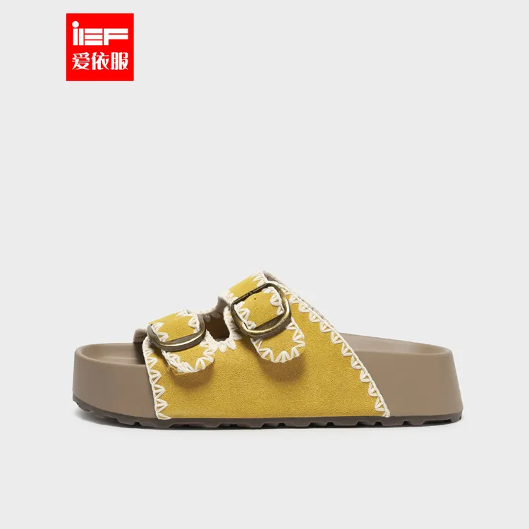 IEF/爱依服一字勃肯拖鞋2025夏季新款外穿高级感厚底凉拖流光风