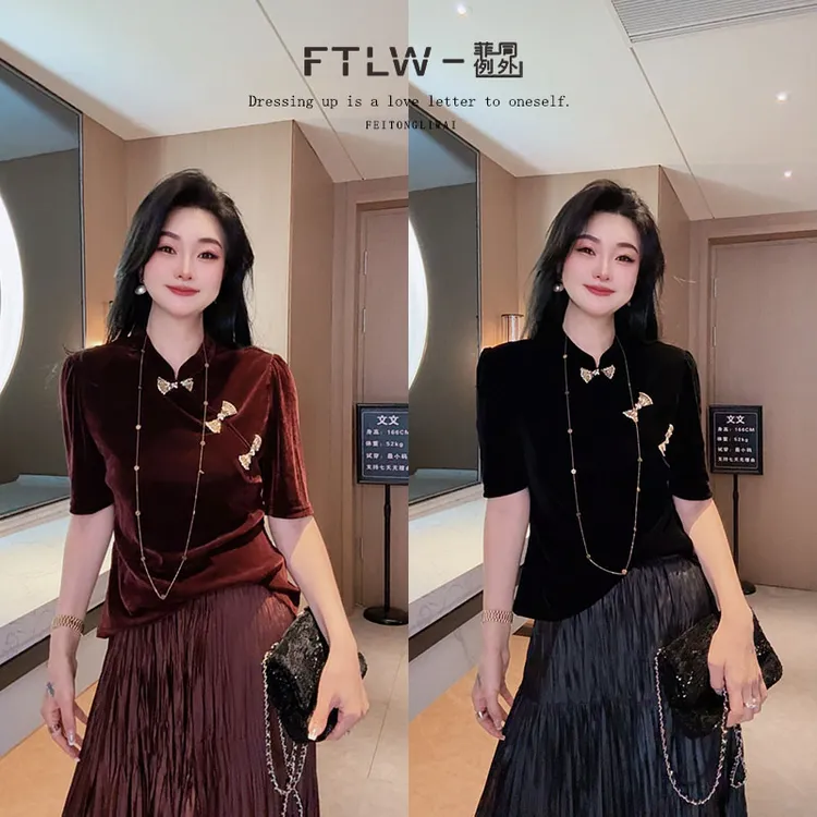 板熙FTLW-【墨香蝶语】轻奢气质时尚优雅女装上衣短袖T恤-3762