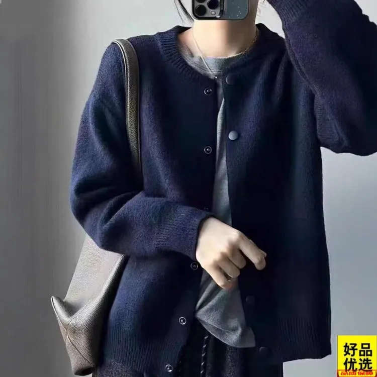 秋冬新款休闲棒球领针织开衫宽松百搭高级感加厚毛衣女春秋外套