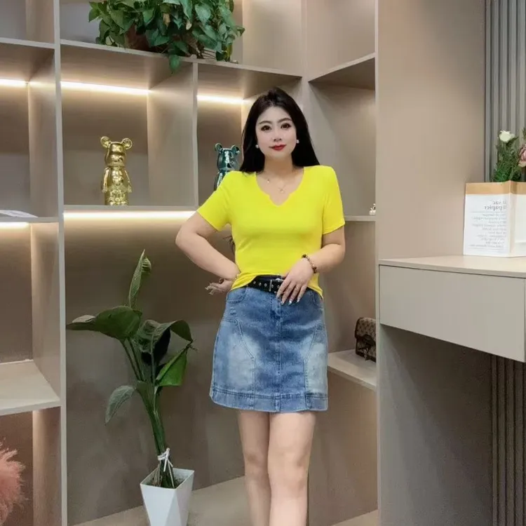 春季半袖-【现】甜 3732舒适洋气潮流领口百搭显瘦胖MM大码女装新款