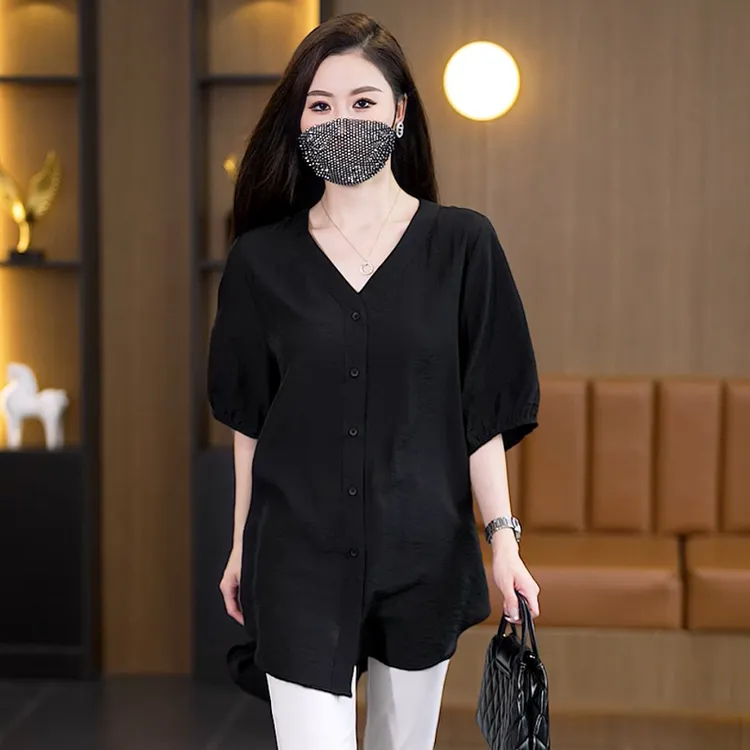 百搭气质遮肉减龄衬衫女2025夏季新款大码时尚休闲宽松显瘦上衣