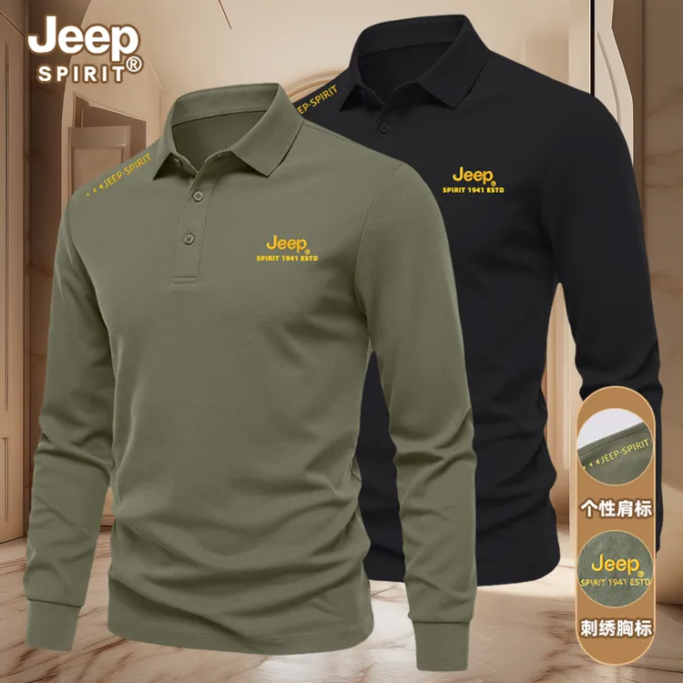 JEEP SPIRIT刺绣polo衫男款春秋新款翻领长袖T恤减龄登山热销男装
