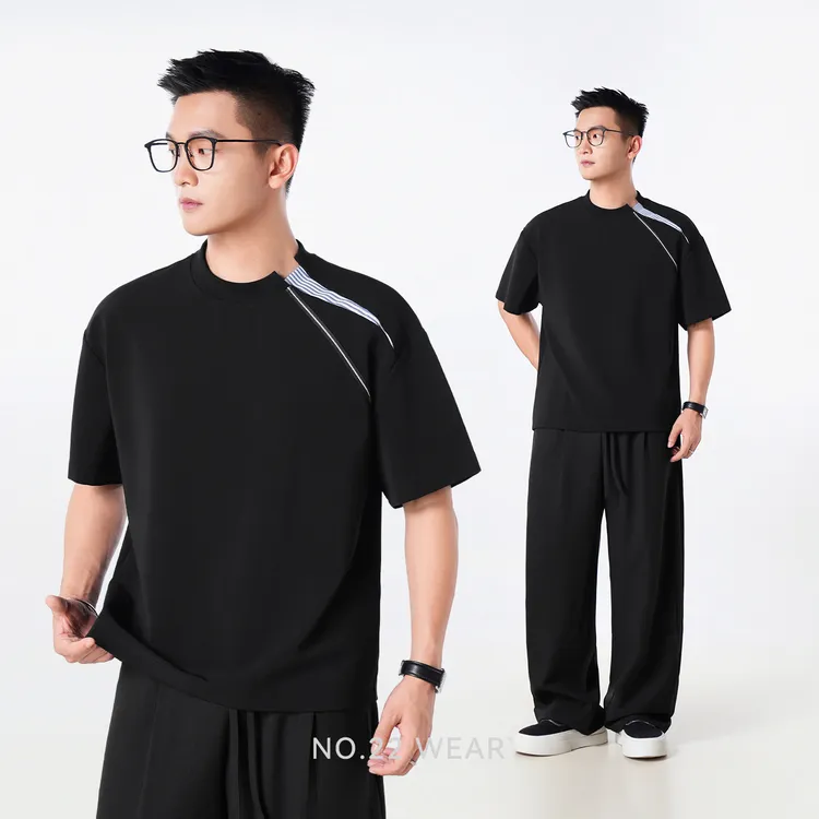 二十二号穿搭【伦敦时装周】夏季凉感条纹高级感拼接解构设计款短袖
