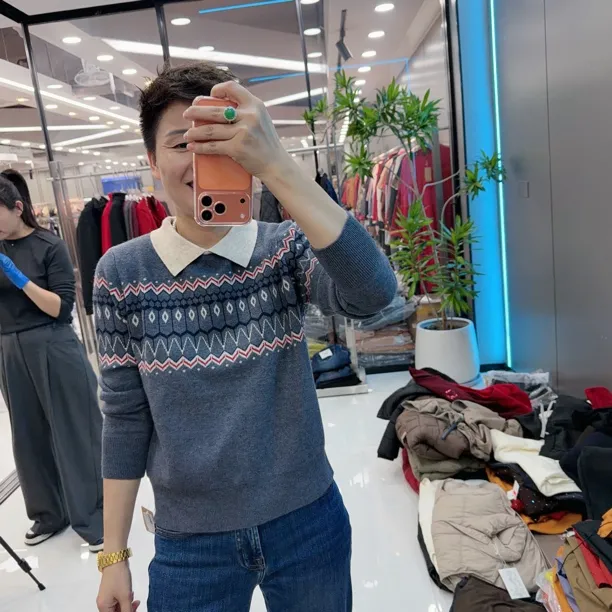 新款优质百搭4色翻领时尚保暖毛衫6806欧美