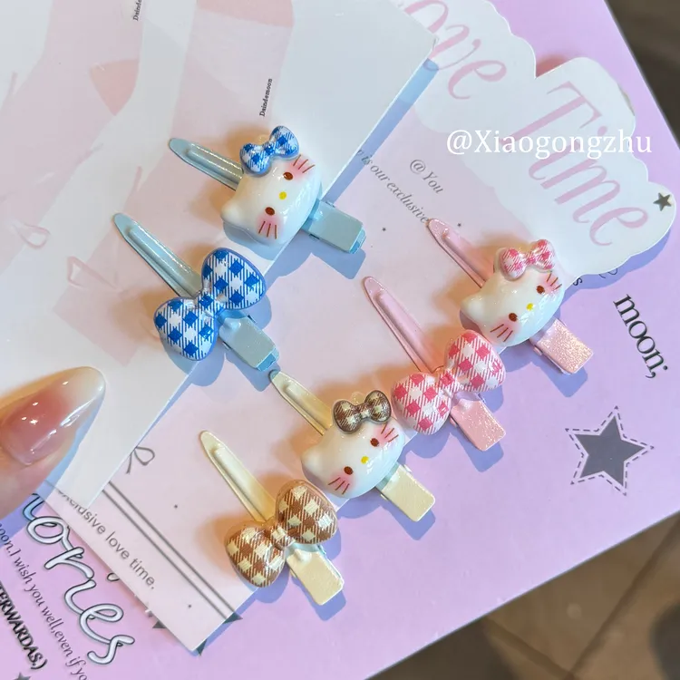 新款甜美可爱格纹kt发夹女短夹刘海边夹侧边发卡化妆夹碎发夹