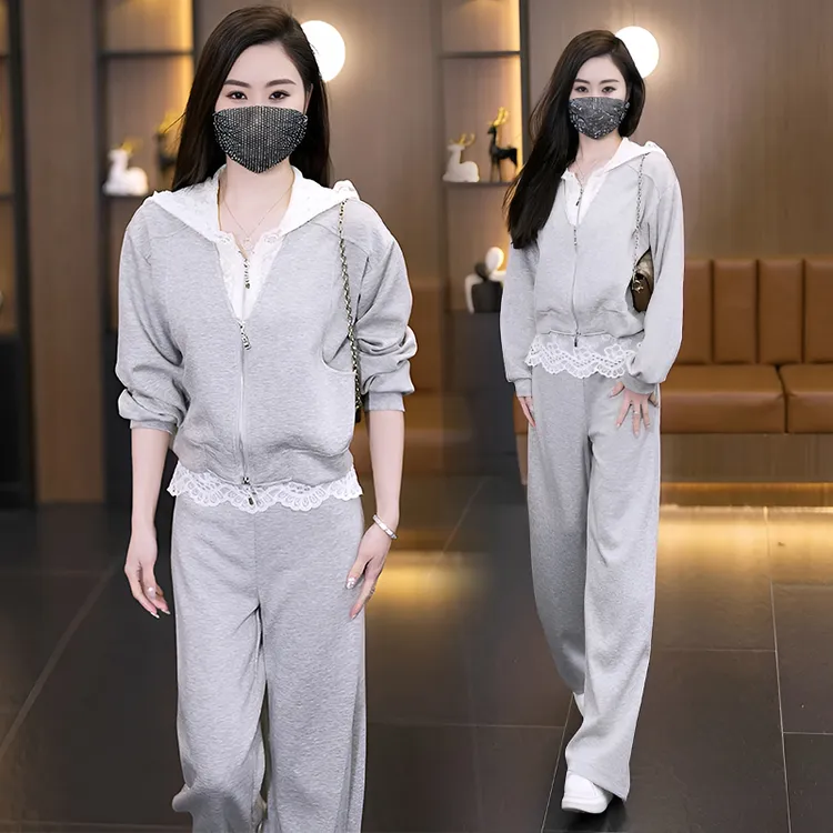 设计感蕾丝拼接时尚套装2025春季新款洋气百搭女装气质显瘦两件套