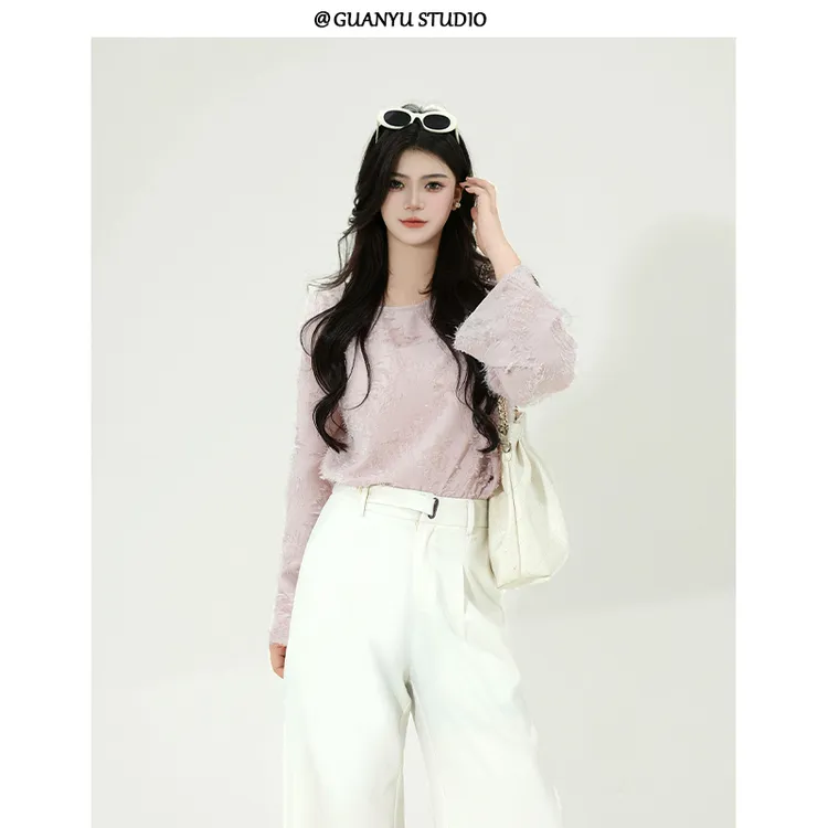 【羽落星辰 】蛋妹大码女装微胖mm秋季显瘦长袖针织上衣DM30751