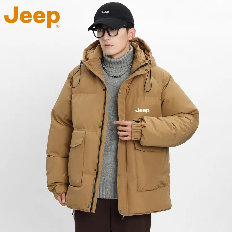 JEEP吉普白鸭绒御寒羽绒服男士冬季潮牌宽松加绒加厚连帽上衣外套