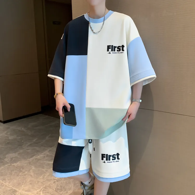 夏季薄款青少年新款休闲运动套装短袖短裤潮流凉感男生宽松两件套