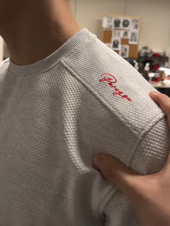 大码300斤美式蜂窝红标刺绣卫衣男款秋冬华夫格正肩长袖t恤打底衫