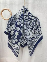 【复古蓝】110*110百变防晒方巾 法式复古印花方巾女夏季