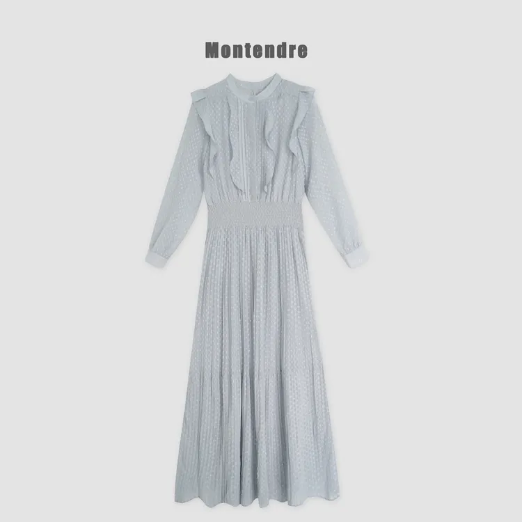 【MonTendre】秋季新款 S 优雅气质百搭荷叶边洋气松紧收腰连衣裙