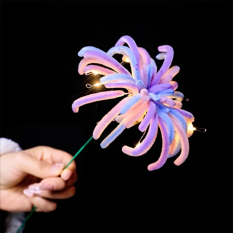 【唐德】新年烟花棒扭扭棒手工diy材料包春节过年氛围装饰发光花束