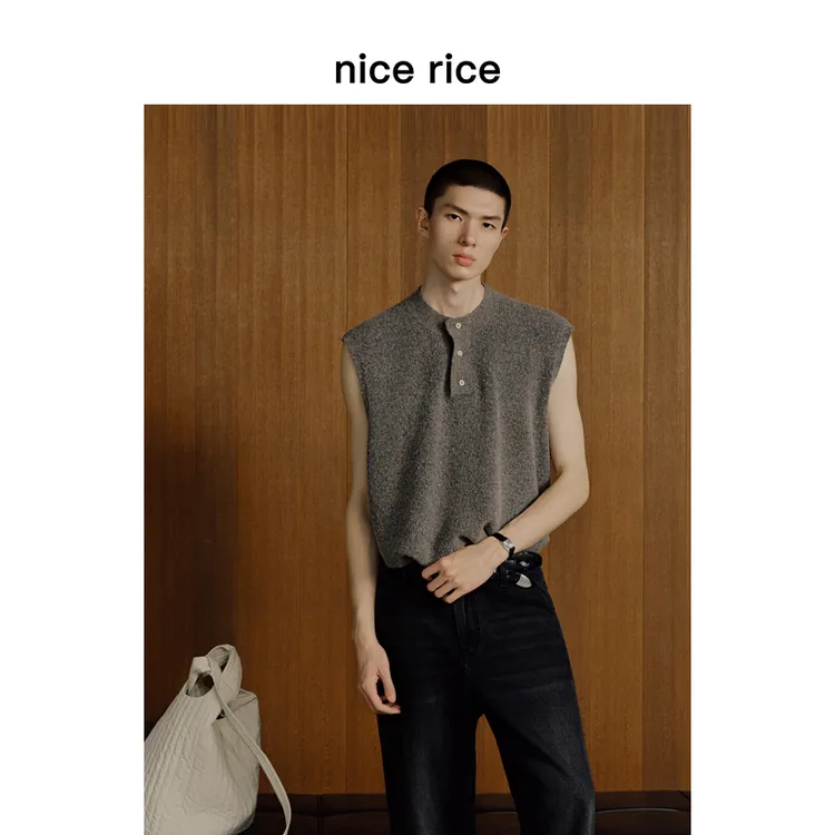 nice rice好饭 25秋季新品宽松亨利领一体成型针织马甲男NHQ05100