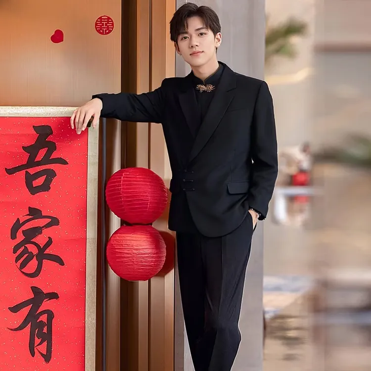 男士结婚西装盘扣中山装修身西服通勤婚礼显瘦四季百搭休闲西服