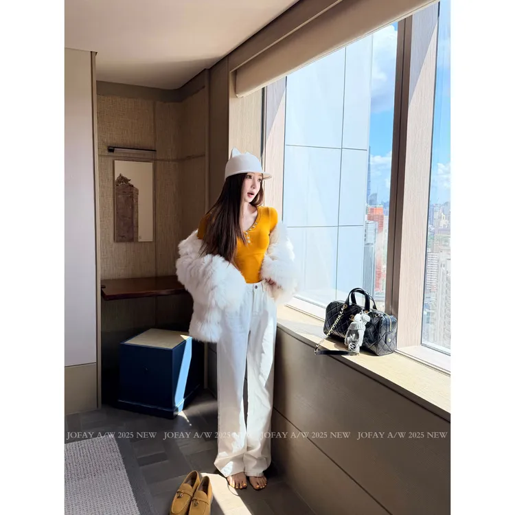 533号【CHASINGLIGHT】|冰川白牛|极简阔腿白牛 春秋显瘦K1712