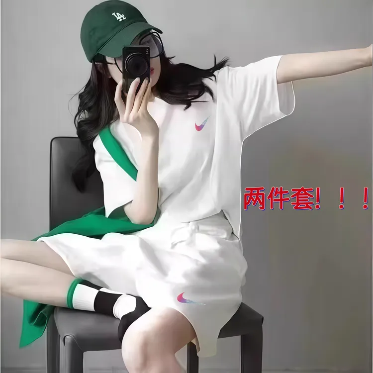 正品奥莱薄款夏季宽松速干透气短袖短裤两件套运动套装休闲风