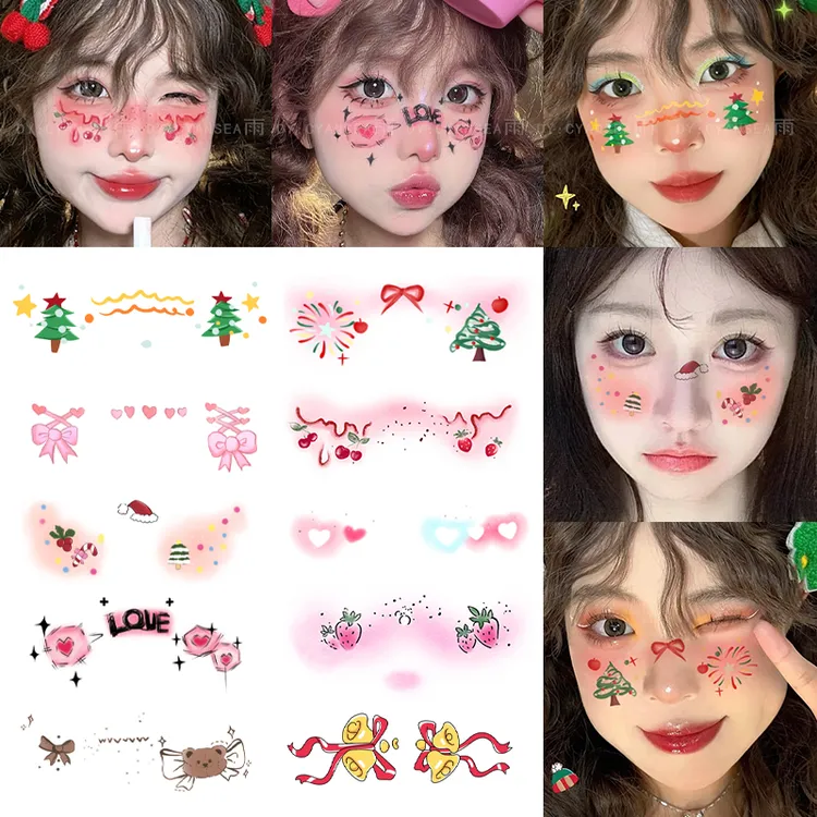 圣诞节可爱卡通妆容脸贴纹身贴 氛围感COS派对拍照写真持久可水洗