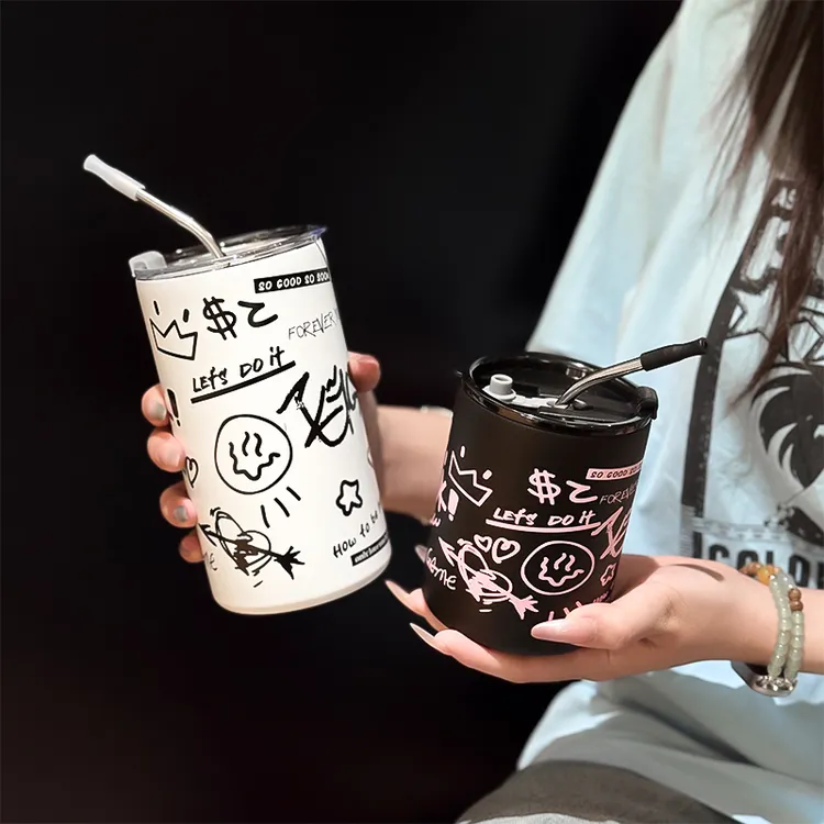 耐高温不锈钢爆款保温杯女生便携水杯高颜值杯子吸管办公室咖啡杯