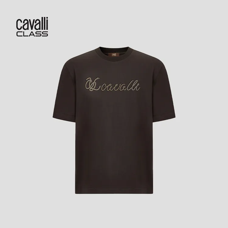 Cavalli Class春夏男士高级感阔版短袖T恤经典款logo100棉 RWC404