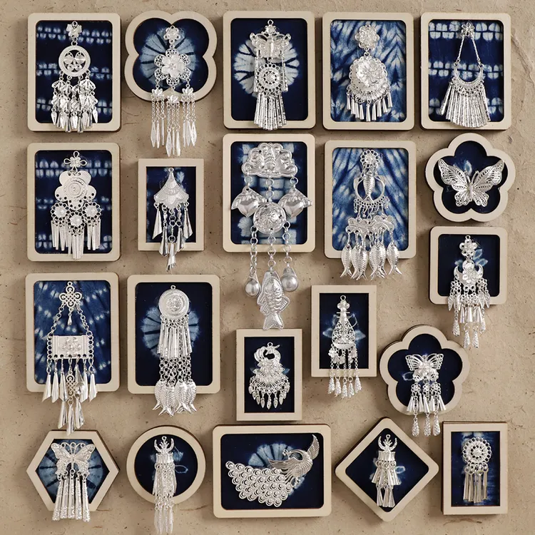 手工非遗扎染蜡染银色文创冰箱贴千户苗寨贵州云南苗族特色纪念品