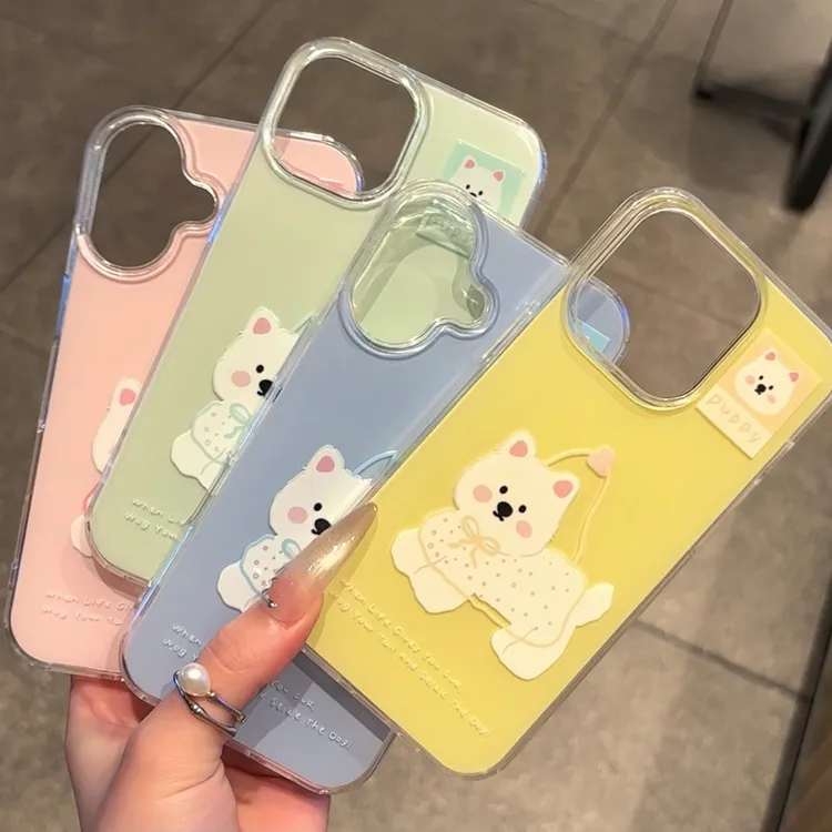 手提口袋小狗适用苹果16promax手机壳iPhone15pro卡通14防摔13/12