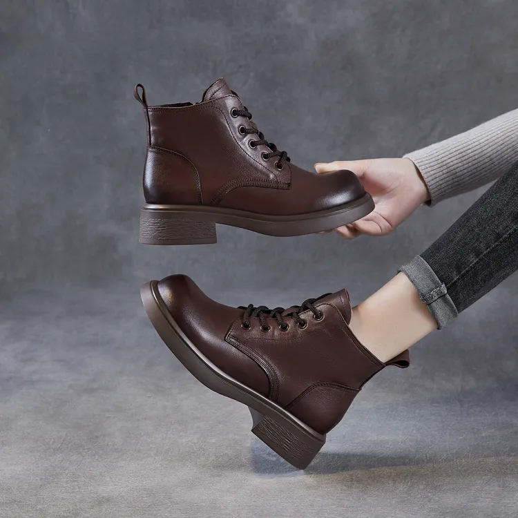 头层牛皮马丁靴25秋季新款系带休闲百搭短靴单皮靴