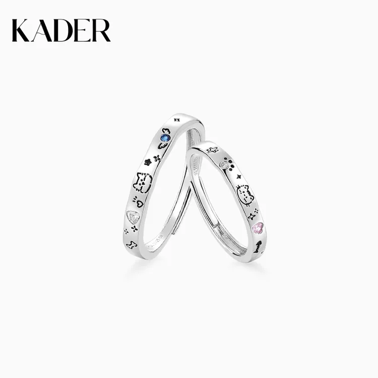 KADER/卡蒂罗 925银合成锆石戒指 喵汪童话情侣对戒时尚百搭轻奢