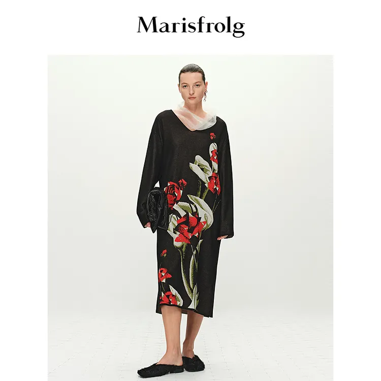 Marisfrolg玛丝菲尔春季新款印花气质宽松时尚连衣裙A1FZ1821M