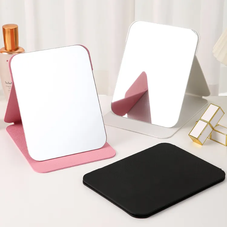 pu皮镜子折叠女学生可立家用台式教室随身便携宿舍高清桌面梳妆镜