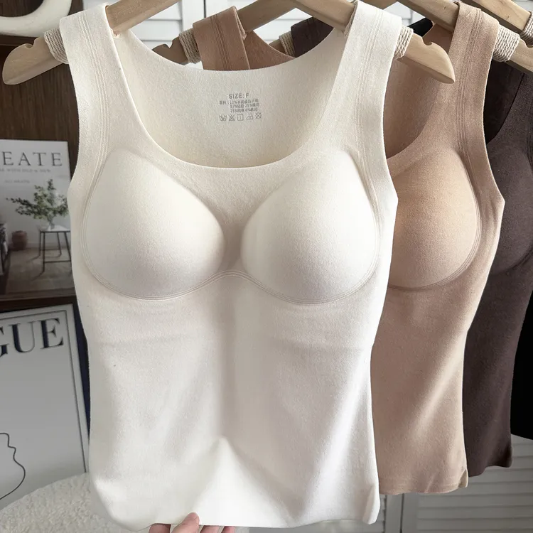 无痕加绒保暖背心女内搭2025新款带胸垫文胸一体大码打底磨毛内衣